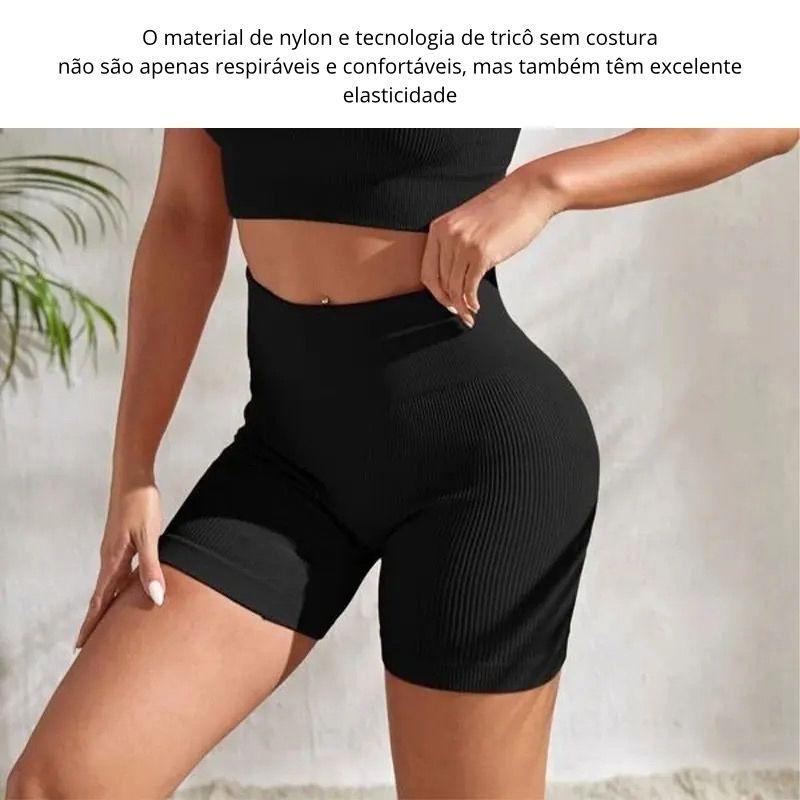 Shorts de yoga feminino, 3 peças para treino, sem costura, de cintura alta, leggings de academia - Truly Shop 